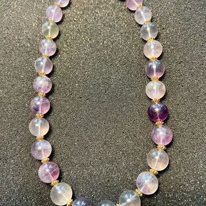 Rose Quartz 18” long necklace with gold-tone insets.
